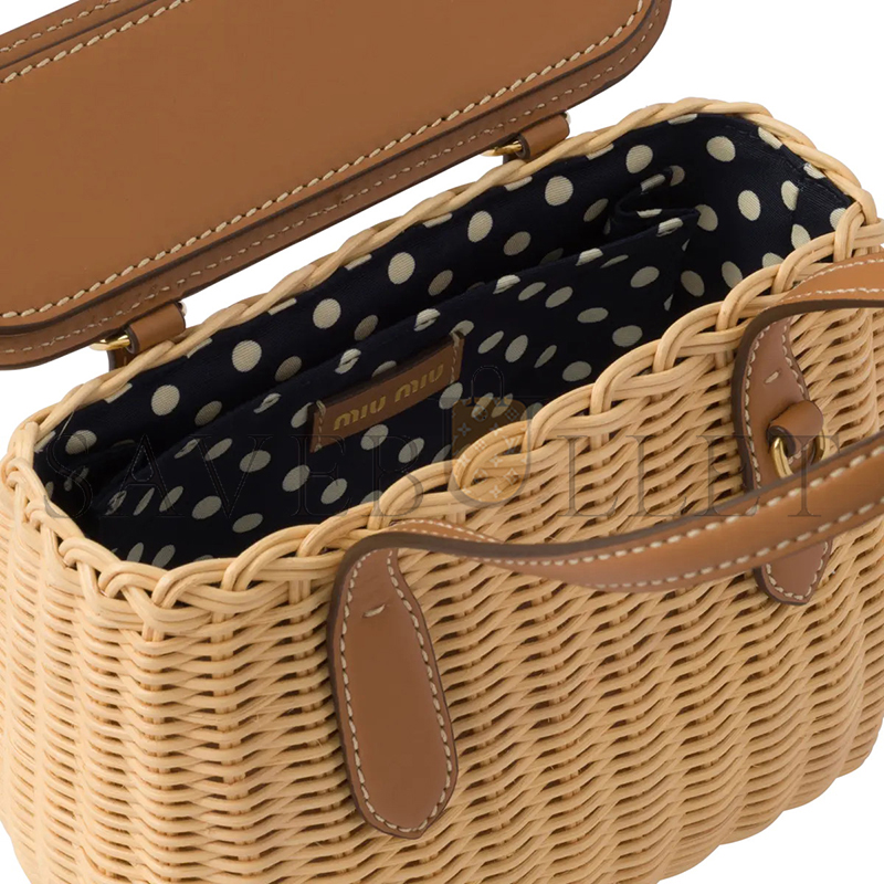 MIU MIU WICKER AND LEATHER HANDBAG 5BA222 (19*14.5*9.5cm)